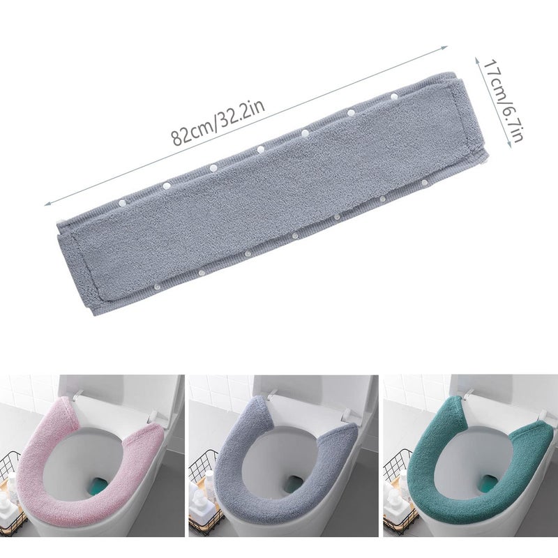 Guojanfon 3Pack Toilet Seat Cover,Bathroom Soft Thicker Warmer with Snaps Fixed Stretchable Washable Fiber Cloth Toilet Seat Covers Pads (Gray,Pink,Green) - Image 2